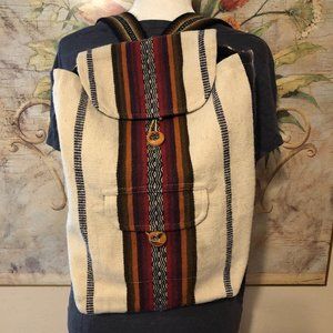Arte Ecologico Peru Ivory Striped 100% Alpaca Wool Backpack OS